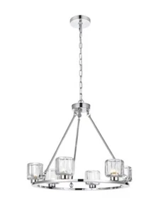 Chandelier Living Dining Room 6 Light Fixture Chrome Lighting Glass Shades 26" - Picture 1 of 8