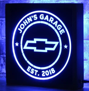 Custom Chevy Garage LED Sign - Personalized Light Box Car Shop Man cave - Picture 1 of 10