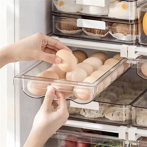 Egg Holder for Fridge with Handle, Automatic Rolling Egg Organizer Clear Plastic - Picture 1 of 6