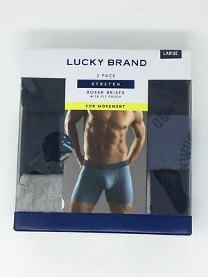 Paquete de 3 calzoncillos boxer elásticos grandes Lucky Brand para hombre - logotipo gris azul Foto 1 de 3