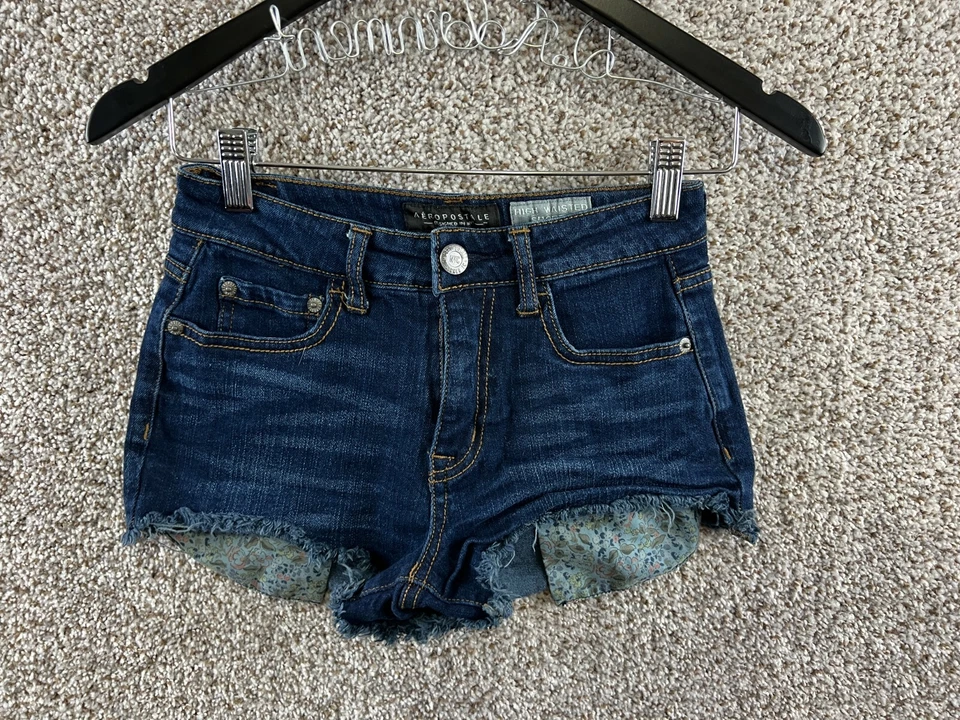 Pantalones Cortos Aeropostale Cintura Alta Para Mujer Talla 0 Azul Denim Corte Pantalones Cortos Foto 1 de 4