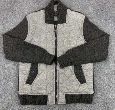 Chaqueta tejida con cremallera completa 7 Mankind para hombre talla grande gris acolchada lana algodón Y2K Foto 1 de 4