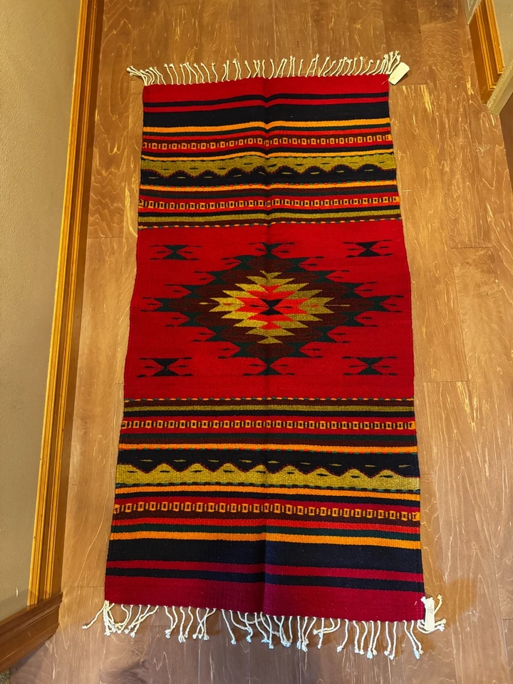 Tapete de corredor vintage grande Zapotec tecido à mão de lã - Imagem 1 de 4