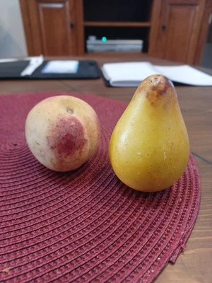 Two Antique Italian Alabaster Stone Fruit. Peach And Pear. - Image 1 of 4