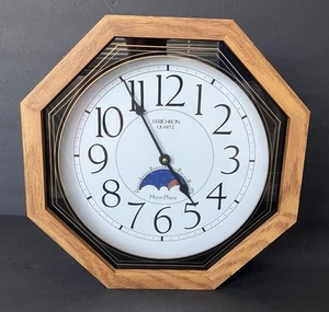 Vintage Verichron Mond 🌕 Phase Quarz Holz Wanduhr achteckig FUNKTIONIERT SUPER! - Bild 1 von 13