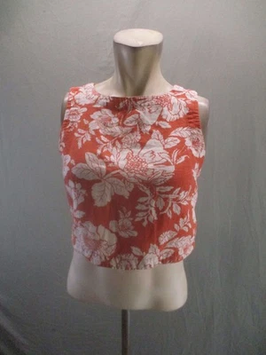 OLD NAVY Size XS Womens Floral Red Linen Back Button Up Crop Stylish Top 329 - Image 1 of 4