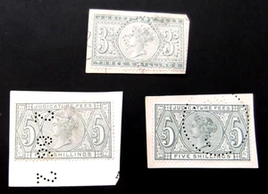 GB-QV-Two 5/- and One 3/- Judicature Fee Revenues on Piece - Picture 1 of 5