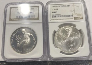 (2) 1996 $1 Olympics Tennis Silver Dollars NCG PF69/MS69 Item 9542 - Picture 1 of 5