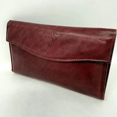 Carteira vintage Rolfs couro borgonha slot para cartão bolsa moeda talão de cheques fecho trava - Imagem 1 de 4