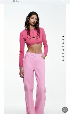 Zara Women’s Pink Wide Leg Jeans Cotton Mix Size 12 NWT - Image 1 of 4