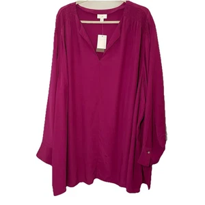 New J.Jill Plus Size 4X Purple Smocked Side Split Long Sleeves Blouse Career ** - Picture 1 of 16