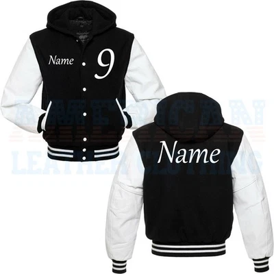 Handmade Varsity Jacket White/Black Letterman College Jacket Wool & Leather - Image 1 of 3