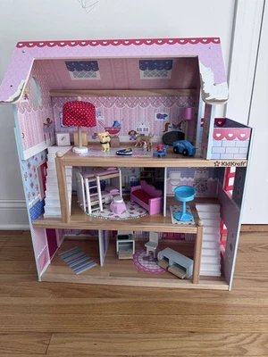 Wooden Dollhouse By Kid Kraft 3 Levels 20 Pcs Furniture Accessories 28” Tall - Image 1 of 4