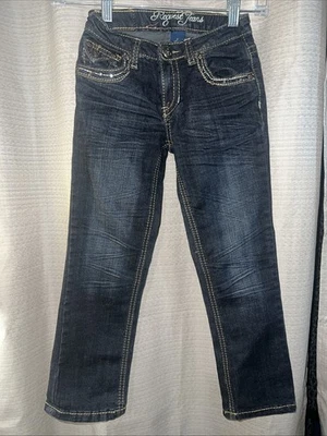 REQUEST 牛仔裤厚缝线胡须女孩牛仔裤 6 码,镶嵌 Pkts Adj。 腰围 — 第 1/4 张图片