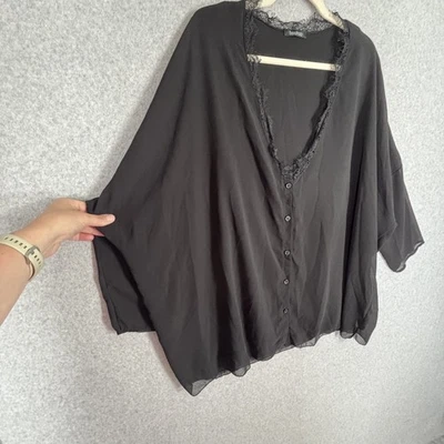 Boohoo Blouse Size 12 Sheer Lace Oversized Lagenlook Whimsigoth Minimalist Italy - Image 1 of 4