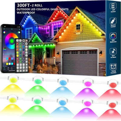 300FT Permanent Outdoor RGB Lights,IP67 Waterproof Smart LED Eaves Lights wit... - Image 1 of 4