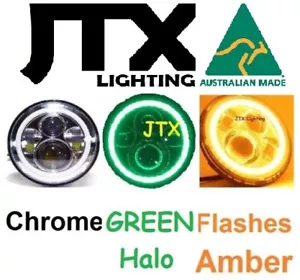 7" Headlights CHROME GREEN Halo Flashes AMBER Pontiac Chieftain Fiero Firebird - Picture 1 of 12