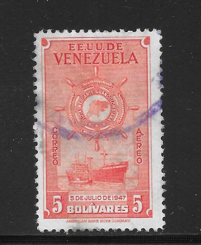 VENEZUELA SCOTT C271 USED F/VF - 1948 5b ORG RED AIRMAIL ISSUE - MERCHANT FLEET Cover