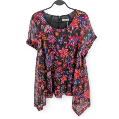 Lenço Estelle Feminino Capri Sunset Top Estampa Floral Preto Plus Size 0X - Imagem 1 de 4