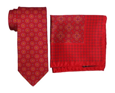 Italo Ferretti Satin Red Geometric Tie and Pocket Square Set - Image 1 of 2