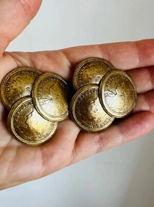Vintage Antiqued Gold European French Coin Cluster Clip On Earrings Cleopatra - Picture 1 of 3