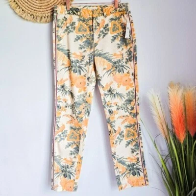 Anthropologie, Nuevo, Pantalones Chinos Relajados Tropicales Estampado Novedad Lateral Rayas Talla 28 Foto 1 de 4