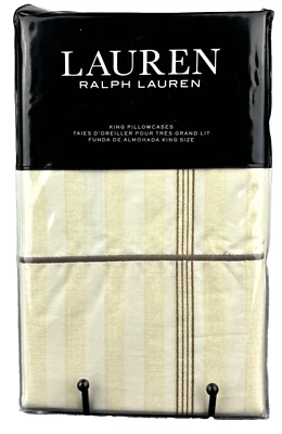 Ralph Lauren Allie Stripe KING Pillowcases 100% Cotton Cream Flax - Image 1 of 4