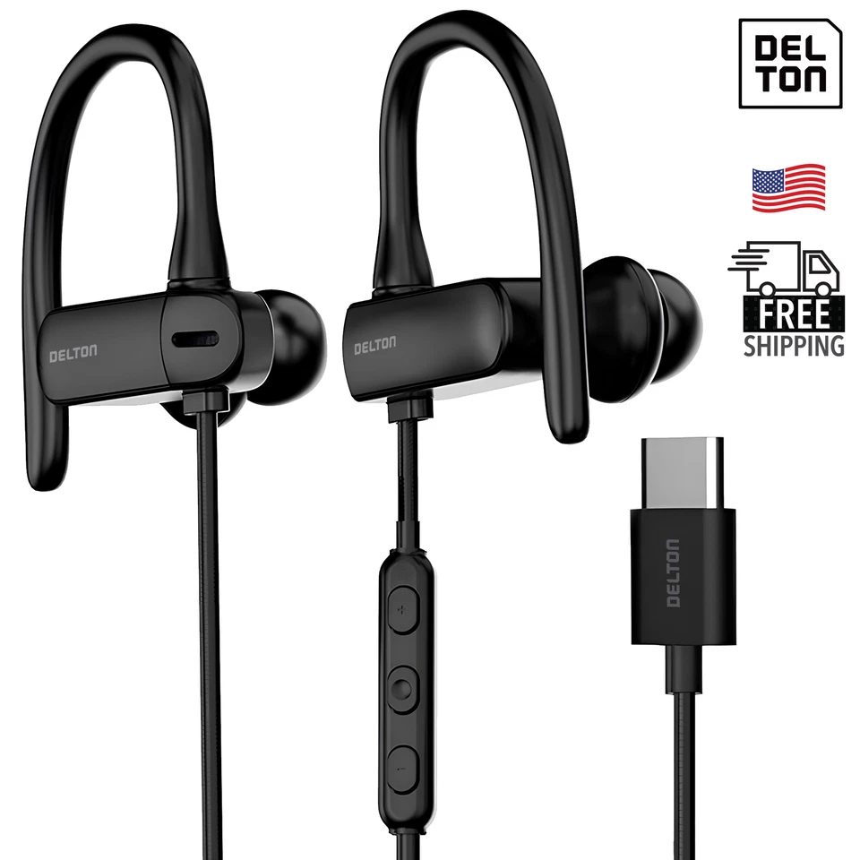 Delton 24EC Stereo Earbuds, USB Type-C - Black - Image 1 of 4