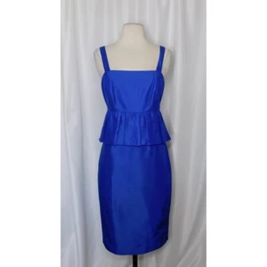 J. CREW Peplum Dress Cobalt Blue Silk Cotton Sleeveless Ruffled Dress Size 4 - Picture 1 of 15