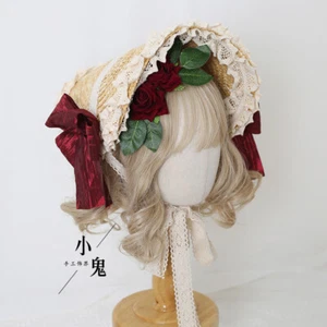 Lolita Girl Straw Hat Hair Accessories Elegant Bowknot Flowers Handmade Hat #7 - Picture 1 of 2