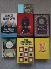 7 Classic Book Lot Dostoevsky Hemingway Melville Eliot Stevenson Cervantes Defoe
