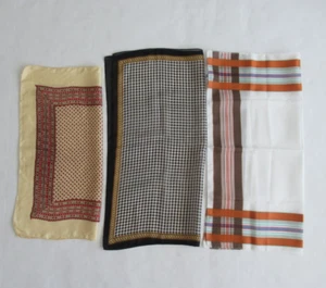Lote de 3 pañuelos cuadrados de bolsillo para hombre de seda, gasa, poliéster vintage Japón - Imagen 1 de 7