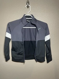 Nike Full Zip Jacket Youth Boys 6 Black Gray Colorblock Pockets Swoosh - Picture 1 of 5