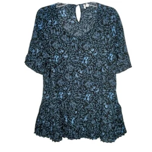 Maglione donna Cato taglia L top blusa manica corta fondo plissettato buco della serratura blu - Foto 1 di 11