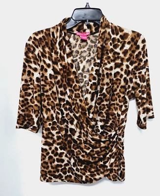 Sunny Leigh Women’s Size L Blouse Leopard/Cheetah Design Chiffon Short Sleeve - Image 1 of 4