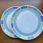 Set of 2 Caleca Italy "Color Block" Dinner Plates Pink Blue Green Pastel 11”