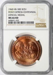 1960 $1 So-Called Dollar - Pony Express Centennial Medal HK-583 NGC MS66 RD - Picture 1 of 4