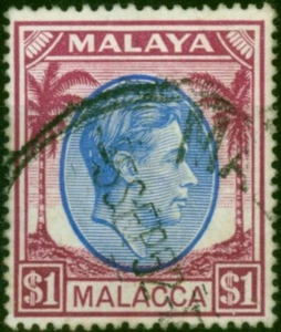 Malacca 1949 $1 Blue & Purple SG15 V.F.U - Picture 1 of 1