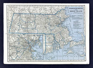 c 1925 Hammond County Map - Massachusetts & Rhode Island - Boston Providence  - Picture 1 of 1