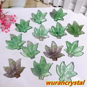 1pc Hand Carved Natural Fluorite Maple leaf Quartz Crystal Skull gift Healing - Picture 1 of 9