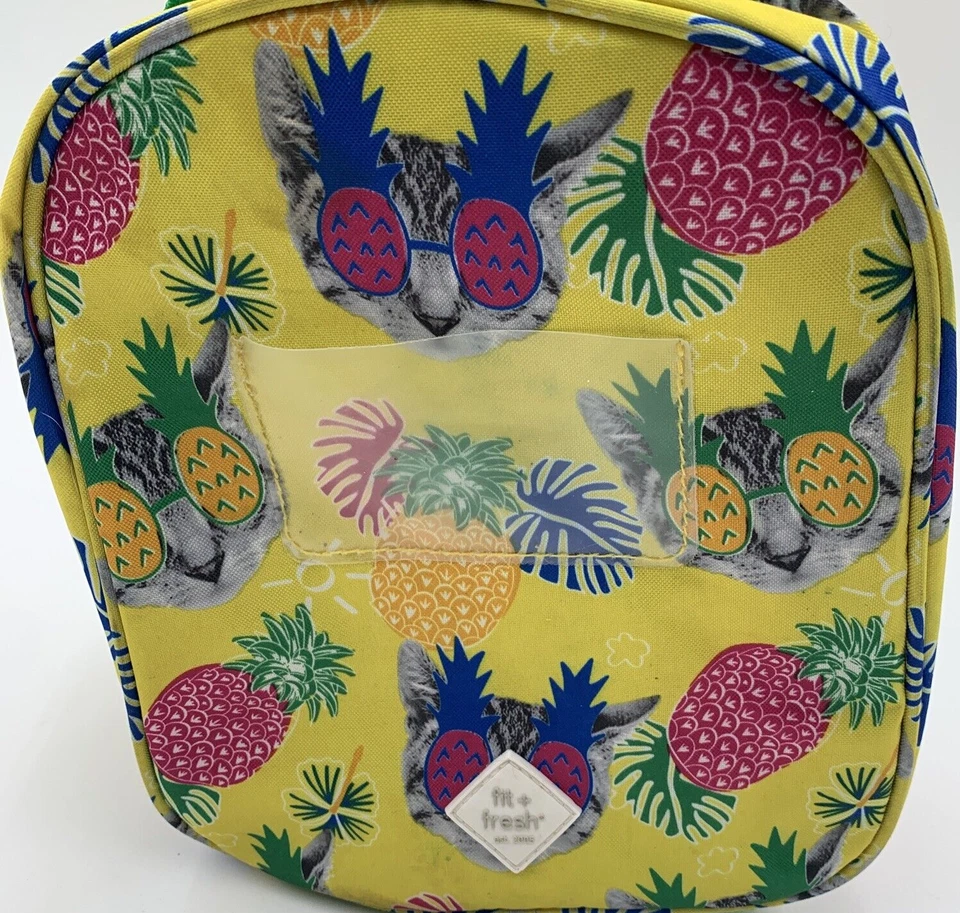 Cat And Pineapple Lunch Box Fit And Fresh Tropical Theme Shinny Bottom - Image 1 of 4