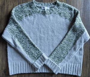 John + Jenn Cropped Sweater Cream Ivory Green Sz S/P Cable Knit Speckled & Solid - Picture 1 of 12