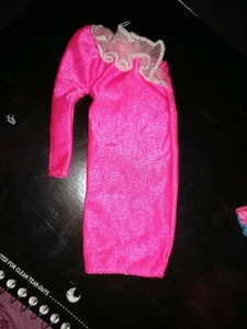 Vintage Barbie Doll Fashion Hot Pink Dress ONE SLEEVE WHITE TRIM PURPLE TAG - Picture 1 of 9