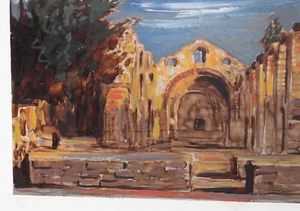 Vintage Impressionist Gouache Gemälde Landschaft signiert - Bild 1 von 12