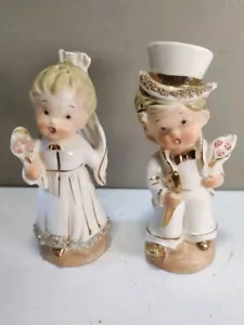 Bride & Groom Salt & Pepper Shakers Midcentury Porcelain Wedding Decoration - Picture 1 of 15