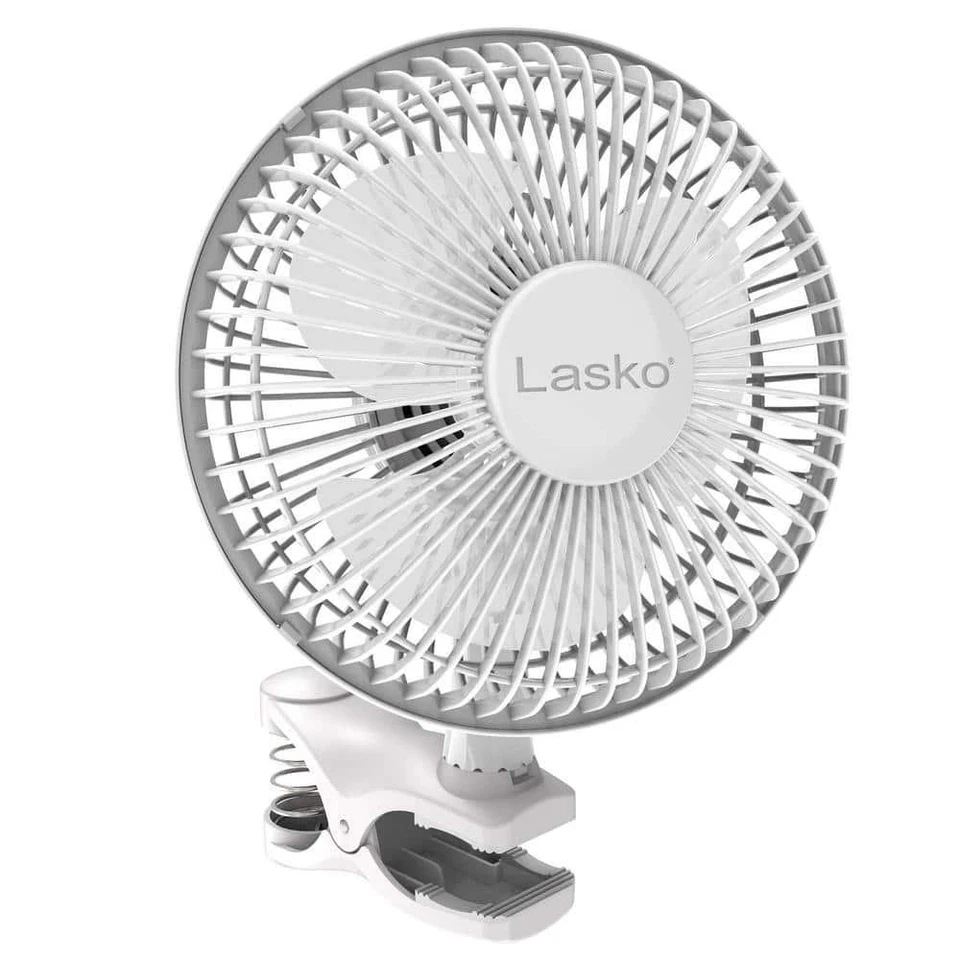 Lasko Mini Cooling Clip Fan 2-Speeds White Desk Table Quiet Small Office Corded - Image 1 of 4