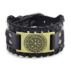 Men's Viking Rune Compass Leather Cuff Wrist Strap Bracelet Amulet Jewelry Gift