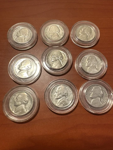 Lot of 9 Jefferson Nickels 1942-1977 Cover