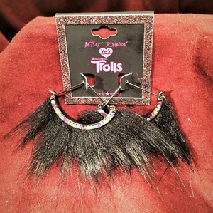 Betsey Johnson XOX Trolls Black Faux Fur Semi-Circle Fan Hoop Earrings - Picture 1 of 3
