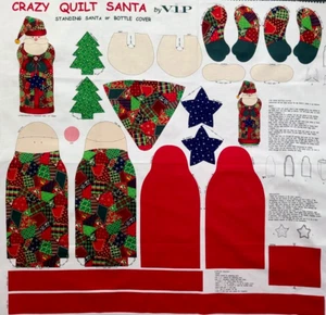 Crazy Quilt Weihnachtsmann Weihnachtsgeschenk Weinflasche Bezug Schnitt Nähen Stoff Panel - Bild 1 von 5